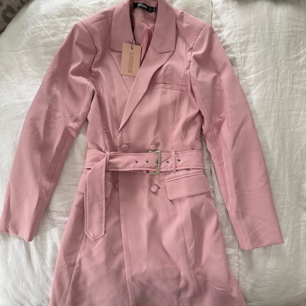 Missguided Pink Belted Blazer Dress